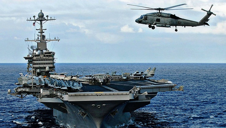 US Aircraft Carrier in Action Operating in the South China Sea