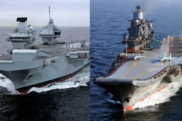 HMS Queen Elizabeth vs Admiral Kuznetsov Aircraft Carrier (Video)