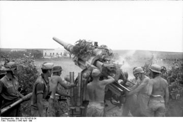 3x 88mm Flak destroying 9 Shermans in Africa 1943 (Video)