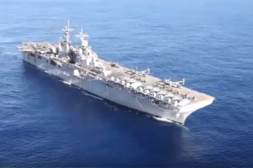 The US Navy Kearsarge Amphibious Ready Group transits the Atlantic Ocean.