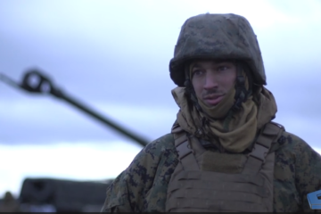 U.S. Marines with Hotel Battery, 3rd Battalion, 14th Marine Regiment, 4th Marine Division make it rain in Latvia