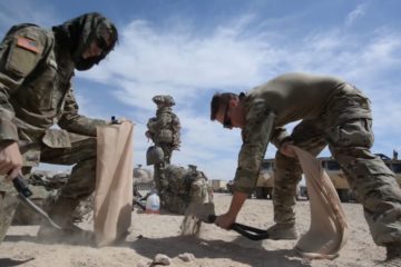 Soldiers of the North Carolina National Guard’s 30th Armored Brigade Combat Team (ABCT) prepare to roll out to their exercise area against OPFOR